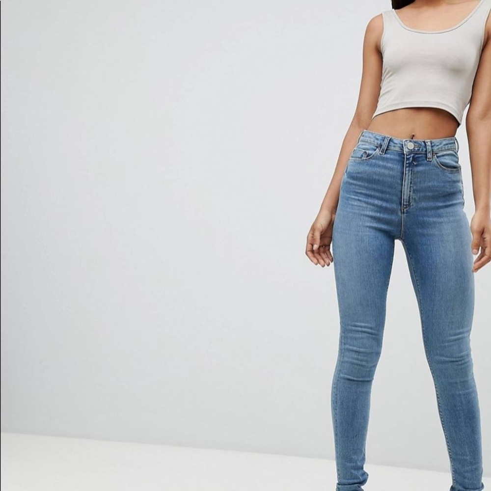 ASOS design tall high rise Ridley skinny jean in pretty mid stone wash